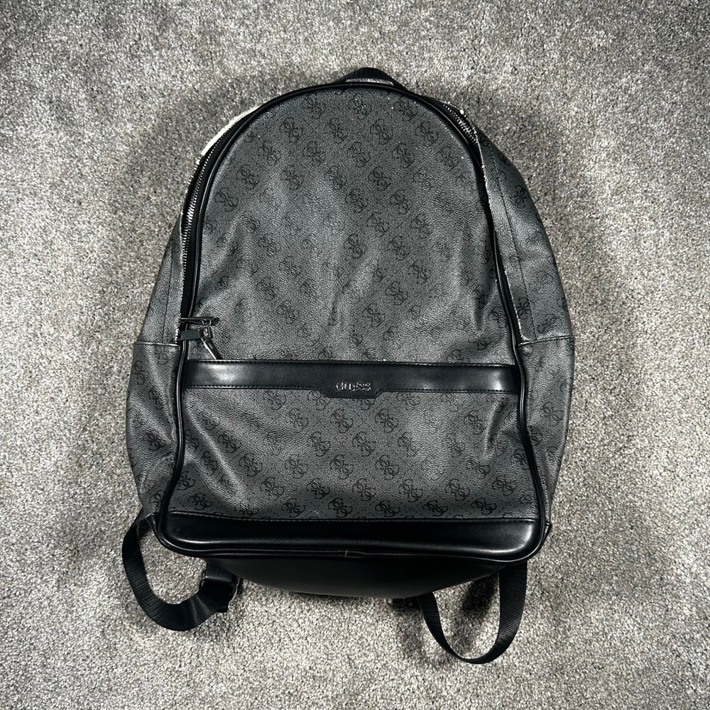 Guess Monogram Backpack Charcoal Grey Black 4G Logo Laptop Bag Mens Womens